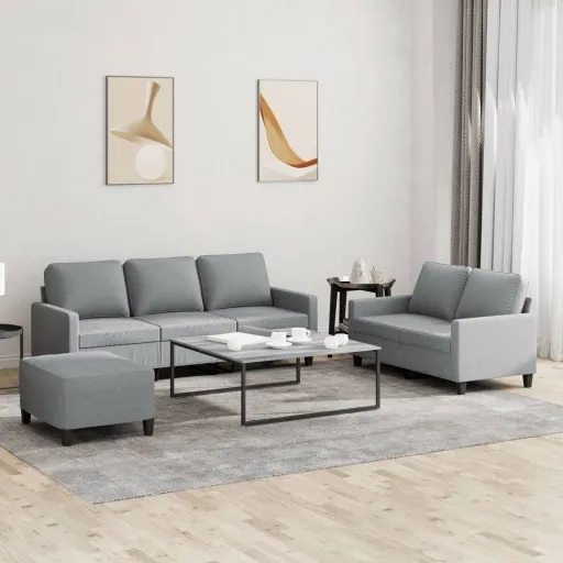 Conjunto de Sofás com Almofadões Tecido Cinzento-Claro (3 pcs)