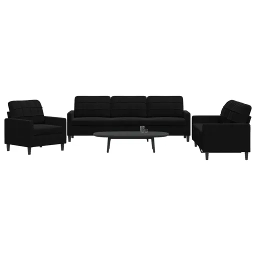 Conjunto de Sofás com Almofadões Veludo Preto (3 pcs)