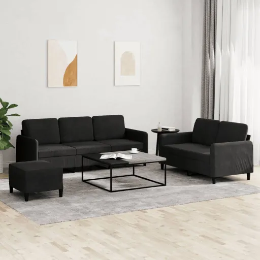 Conjunto de Sofás Veludo Preto (3 pcs)