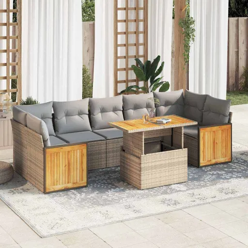 Conjunto Sofás Jardim com Almofadões Vime PE/Acácia Bege (8 pcs)