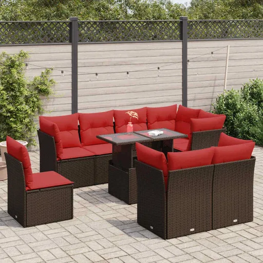 Conj. Sofás Jardim c/ Almofadões Vime PE/Acácia Castanho (9 pcs)