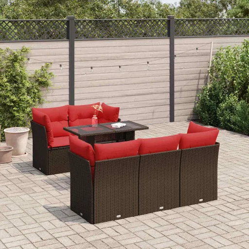 Conj. Sofás Jardim c/ Almofadões Vime PE/Acácia Castanho (6 pcs)