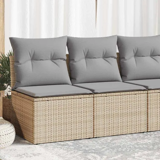 Conj. Sofás p/ Jardim c/ Almofadões Vime PE/Acácia Bege (2 pcs)