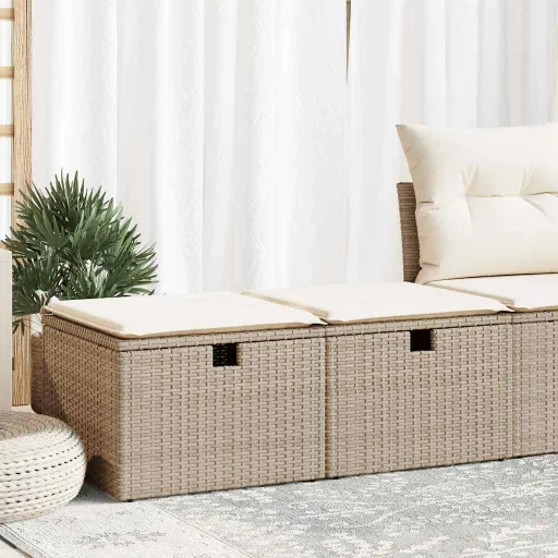 Conj. Sofás p/ Jardim c/ Almofadões Vime PE/Acácia Bege (2 pcs)