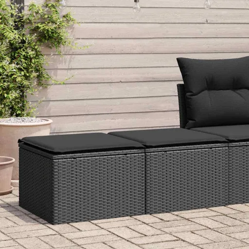 Conjunto Sofás Jardim c/ Almofadões Vime PE/Acácia Preto (2 pcs)