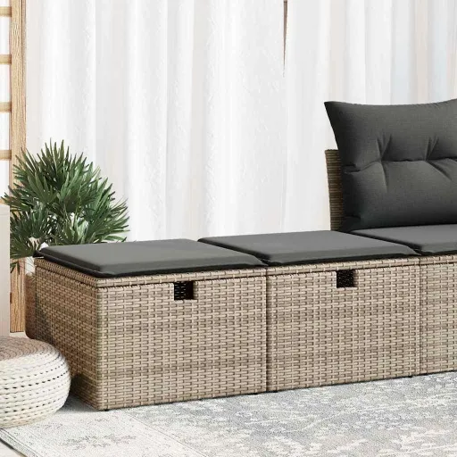 Conjunto Sofás Jardim Almofadões Vime PE/Acácia Cinzento (2 pcs)