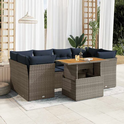 Conjunto Sofás p/ Jardim c/ Almofadões Vime PE Cinzento (7 pcs)