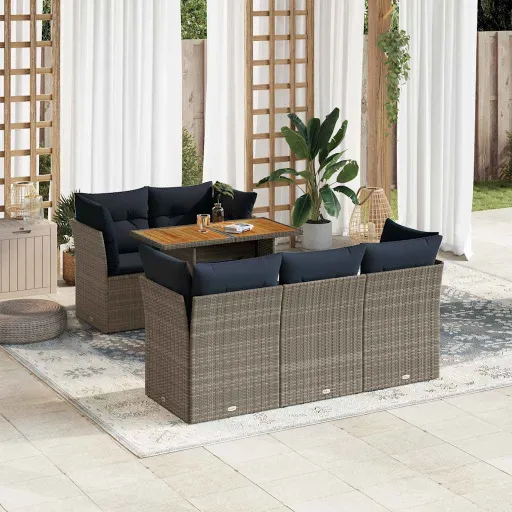 Conjunto Sofás de Jardim com Almofadões Vime Cinzento (6 pcs)