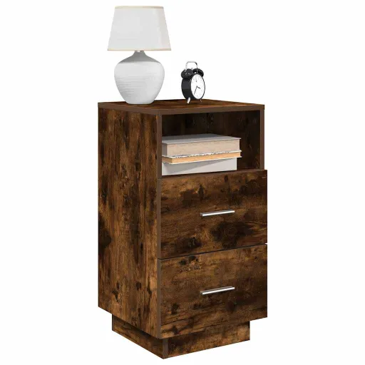 Mesa de Cabeceira com 2 Gavetas 36x36x68 cm Carvalho Fumado