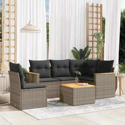 Conjunto Sofás de Jardim com Almofadões Vime Cinzento (6 pcs)