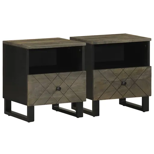 Mesas de Cabeceira   40x33x46 cm Mangueira Maciça Preto (2 pcs)
