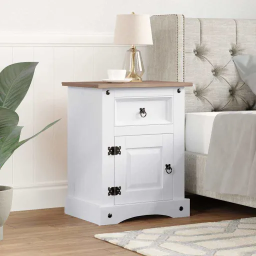 Mesa de Cabeceira Corona Pinho Mexicano 53x39x67 cm Branco