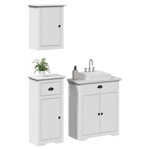 Conjunto de Móveis para WC BODO Pinho Maciço Branco (3 pcs)