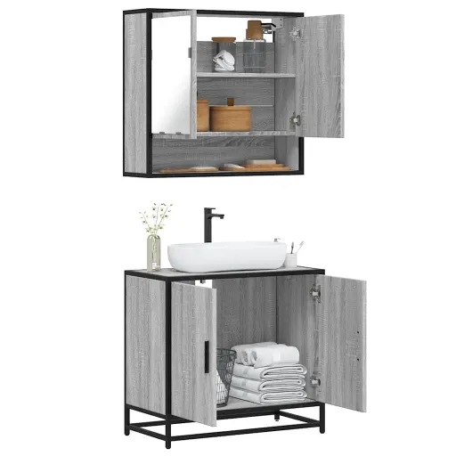 Conjunto Móveis WC Derivados de Madeira Sonoma Cinza (2 pcs)