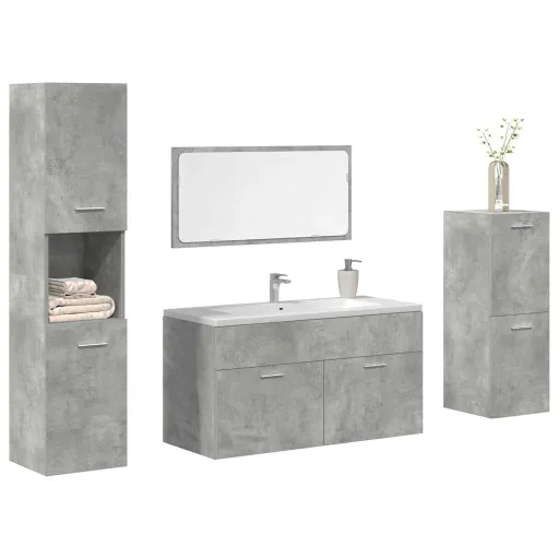 Conj. Móveis Casa Banho Derivados Madeira Cinza Cimento (4 pcs)