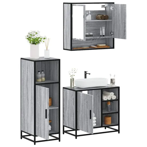 Conjunto Móveis Casa de Banho Madeira Proc. Cinza Sonoma (3 pcs)