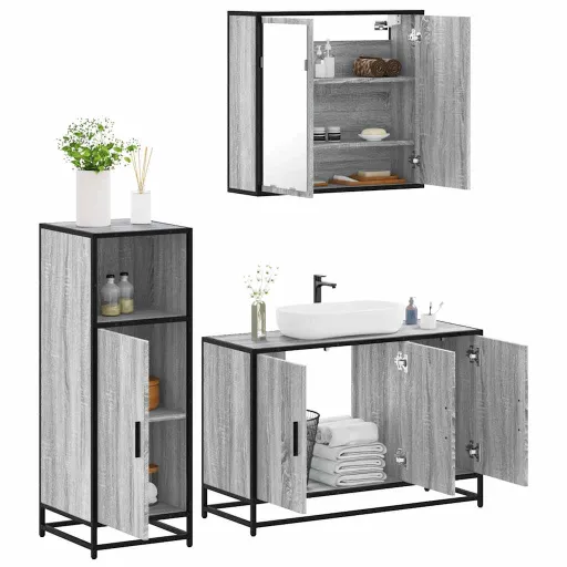 Conjunto Móveis Casa de Banho Madeira Proc. Cinza Sonoma (3 pcs)