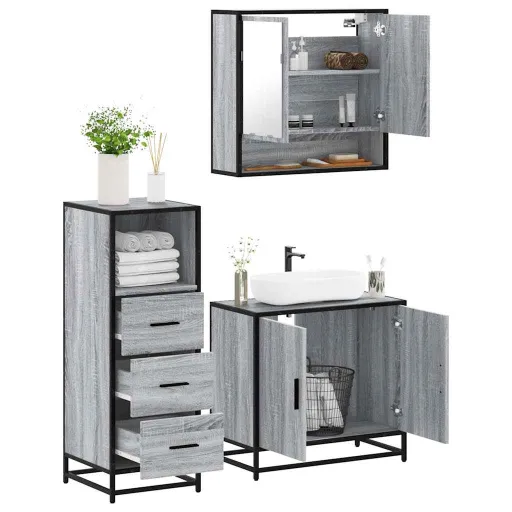 Conjunto Móveis Casa de Banho Madeira Proc. Cinza Sonoma (3 pcs)