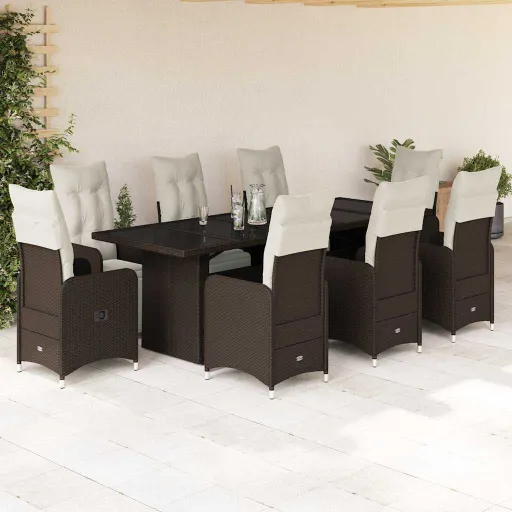 Conjunto Bistrô de Jardim c/ Almofadões Vime PE Castanho (9 pcs)