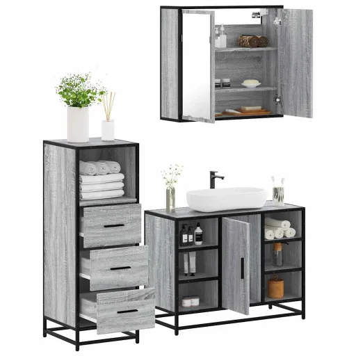 Conjunto Móveis Casa de Banho Madeira Proc. Cinza Sonoma (3 pcs)