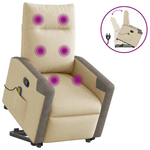 Poltrona Elevatória de Massagens Tecido Cor Creme