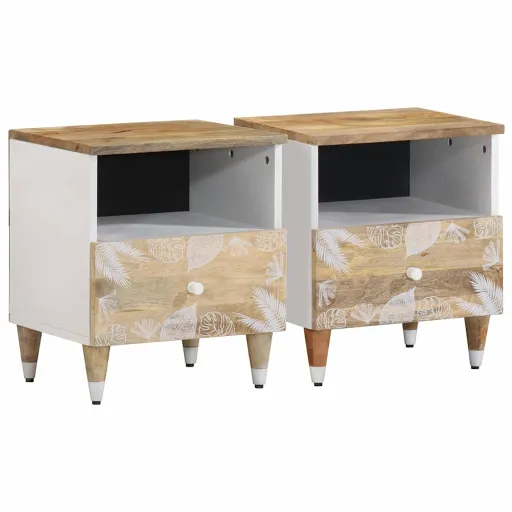 Mesas de Cabeceira   40x33x46 cm Madeira Mangueira Maciça (2 pcs)