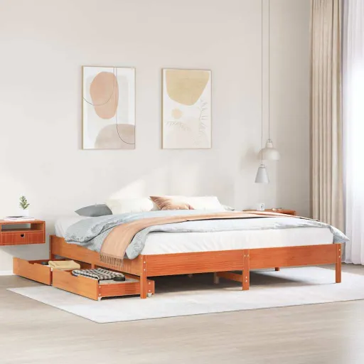 Cama Sem Colchão 200x200 cm Pinho Maciço Castanho-Mel