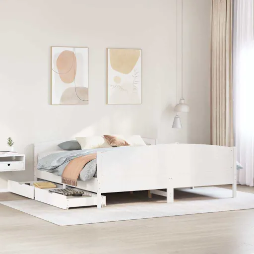 Cama Sem Colchão 200x200 cm Madeira de Pinho Maciça Branco