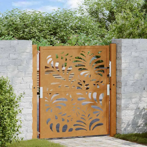 Portão de Jardim 100x100 cm em Aço Resistente às Intempéries com Design Ondulado