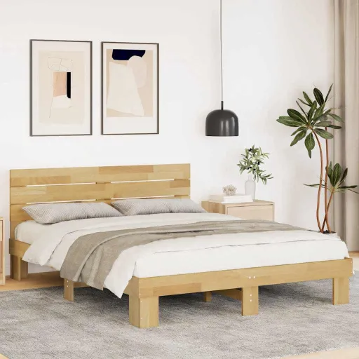 Estrutura Cama Cabeceira Sem Colchão 160x200 cm Maciça Carvalho