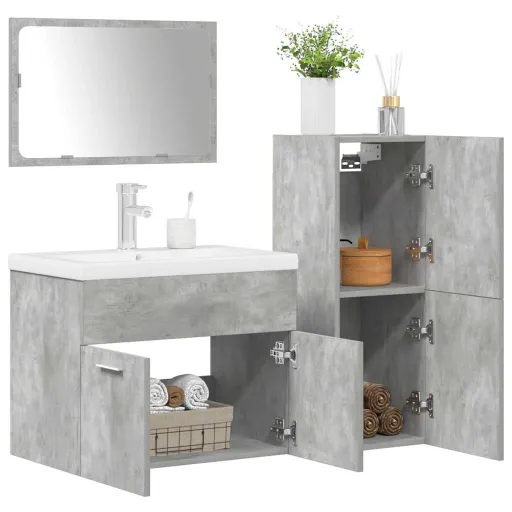 Conj. Móveis Casa Banho Derivados Madeira Cinza Cimento (4 pcs)