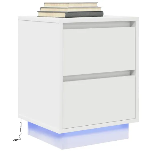 Armário de Cabeceira com Luzes LED Branco 38x34x50 cm