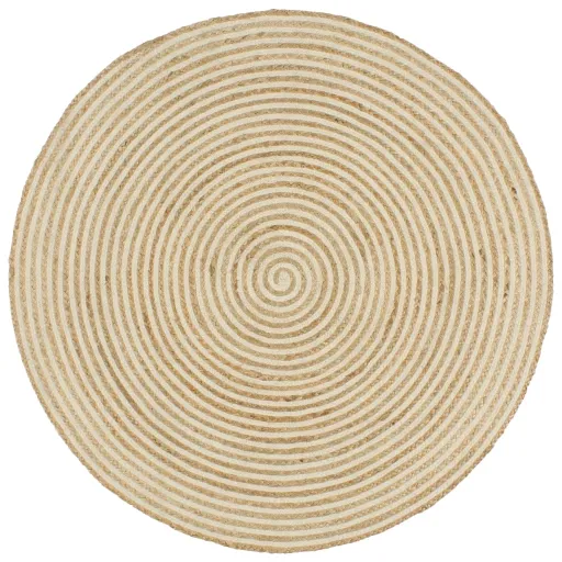 Tapete Artesanal em Juta com Design em Espiral Branco 120 cm
