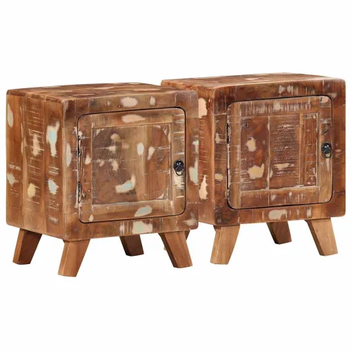 Mesas de Cabeceira   40x32x46 cm Madeira Recuperada Maciça (2 pcs)