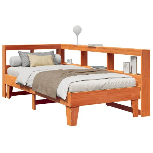 Cama com Estante Sem Colchão 90x200cm Pinho Maciço Castanho-Mel