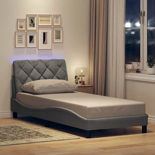 Estrutura de Cama com LED Sem Colchão 80x200 cm Tecido
