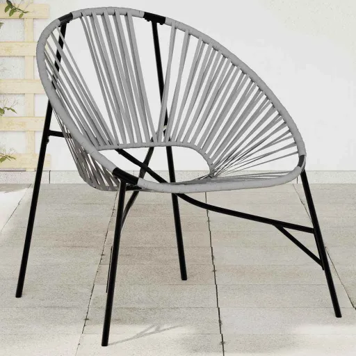 Cadeira de Jardim em Forma de Ovo Vime PE Preto e Cinza-Claro