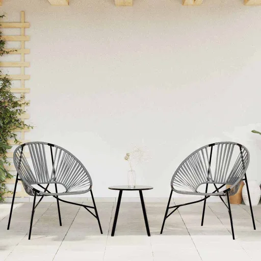 Cadeiras de Jardim   Vime Preto e Cinza-Claro (3 pcs)