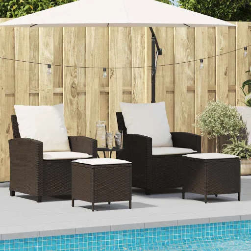 Conjunto Sofás de Jardim c/ Almofadões Vime PE Castanho (4 pcs)