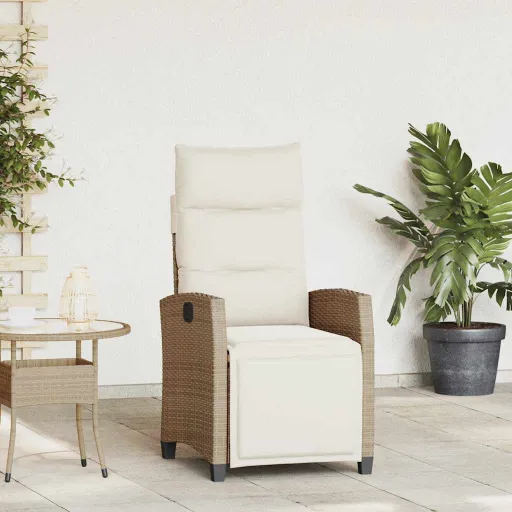 Cadeira de Jardim Reclinável com Mesa de Apoio Vime PE Bege