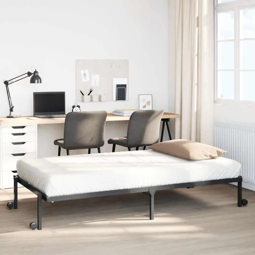 Estrutura de Cama Sem Colchão Dobrável 100x190 cm Aço Preto