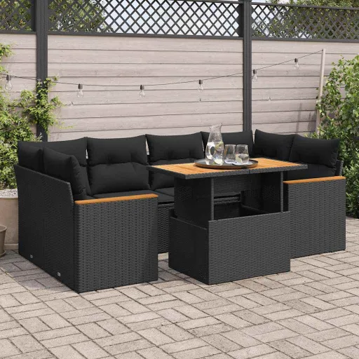 Conjunto Sofás Jardim c/ Almofadões Vime PE/Acácia Preto (6 pcs)