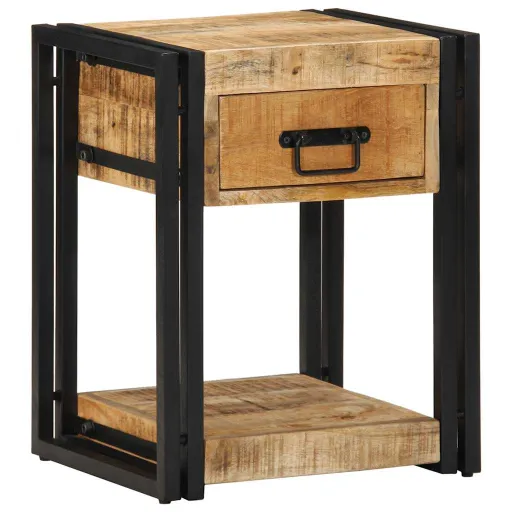 Mesa de Cabeceira 40x35x50cm Madeira de Mangueira Áspera Maciça