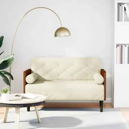 Sofá-Luvas com Rolos 110 cm Veludo Creme