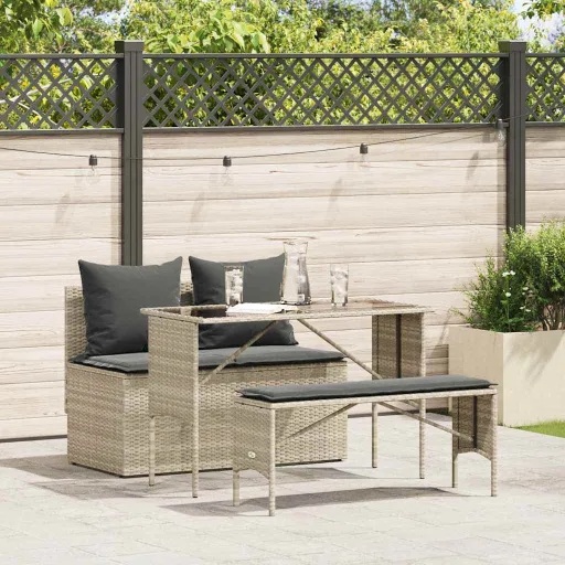 Conjunto de Jantar p/ Jardim c/ Almofadões Cinzento Claro (3 pcs)