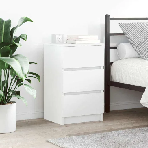 Mesas de Cabeceira 3 Gavetas   39x35x65cm Branco (2 pcs)