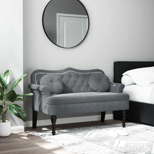 Banco com Almofadas Cinza Escuro 120,5x65x75 cm Veludo