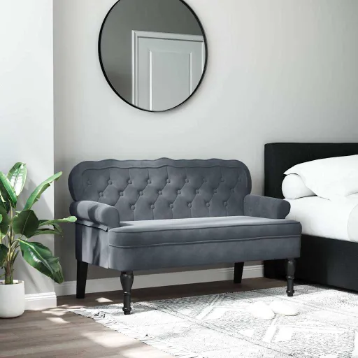 Banco com Encosto 119,5x64,5x75 cm Veludo Cinzento-Escuro
