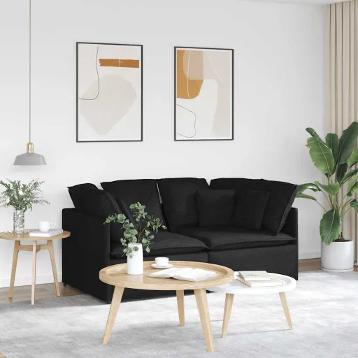 Sofá Modular com Almofadas Tecido Preto