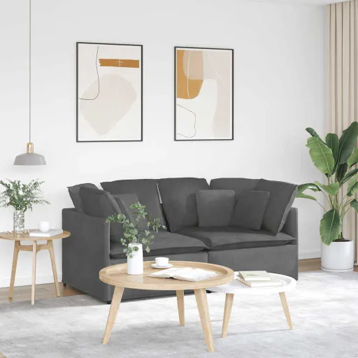 Sofá Modular com Almofadas Tecido Corduroy Cinzento-Escuro